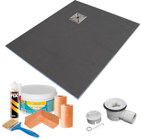 1200 x 1200 x 20mm Square Shower Tray with Corner Drain and Tanking Kit