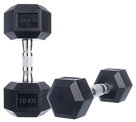 POWRX Hexagon Kurzhanteln 2 x 10 kg Set gummiert | Hantel-Set