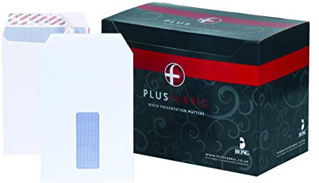 Plus Fabric C5 Prestige White 120gsm Window P&S Powertac Pocket Box of 500 Envelopes