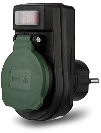 REV Steckdosenadapter - Adapter für die Steckdose IP44, mit beleuchtetem Schalter, 3680W, schwarz
