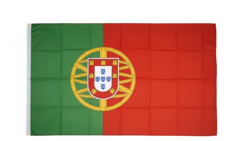 Flaggenfritze® Portugal Flagge 90 x 150 cm, hissfertige portugiesische Nationalflagge mit 2 Metallösen für Mast, Garten und Fußballfieber + Gratis Sticker