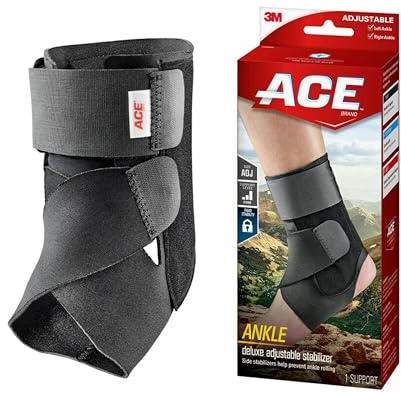 ACE Deluxe Ankle Stabilizer, Adjustable, Black, 1/Pack