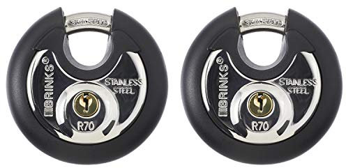 BRINKS Lot de 2 cadenas commerciaux robustes en acier inoxydable, 70 mm, avec clés identiques, pour abri de jardin, garage, casier, portes coulissantes, armoires, ronds avec anse en acier, noir