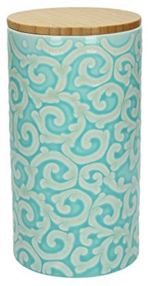 Barattolo/barattolo per caffè 500 Gr. Damasco, 1270 ML, alto 19 cm, Ceramica, turchese, bianco, wundervoll gearbeitete ornamenti con erhabenener struttura di Tognana