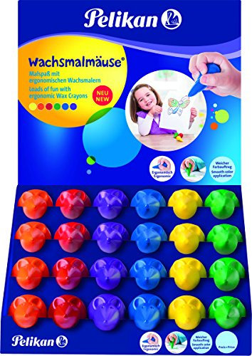 Pelikan 601115 Wachsmalmäuse im Display, 6 Farben, 24 Stück