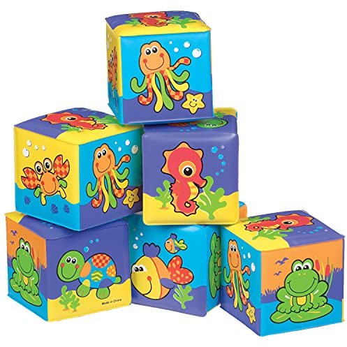 Playgro Cubes Souples pour le Bain, 6 Pièces, Avec des Animaux Multicolores, À partir de 6 Mois, Dimensions : 7 x 7cm, Multicolore, 40093