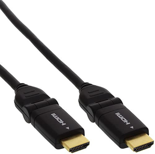 InLine HDMI Kabel, HDMI-High Speed mit Ethernet, Stecker/Stecker, verg. Kontakte, schwarz, Flexible Winkelstecker, 3m