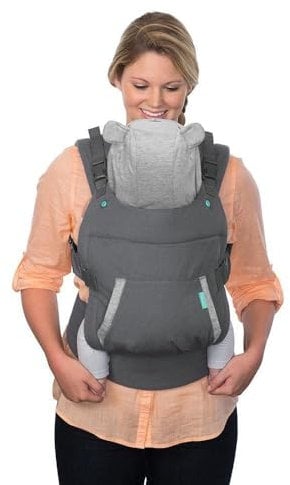 Infantino Cuddle Up Babytrage – Ergonomische Babytrage mit Teddy-Kapuze und verstellbaren Schultergurten – Für Säuglinge und Kleinkinder von 5,4-18 kg, grau