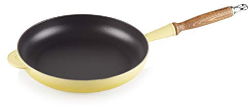 Le Creuset Padella in Ghisa con Manico di Legno, Rotonda, Ø 28 cm, Adatta a Tutte le Fonti di Calore incl. Induzione, 3,28 kg, Giallo