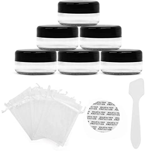 Recipientes vacíos de plástico transparente para cosméticos, envasar muestras, tarros para viaje para crema, loción, sombra de ojos, etc, con 1 espátula y 10 bolsas de organza transparentes de color b