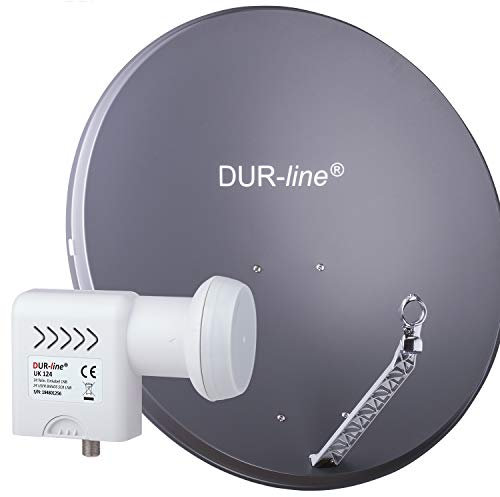 DUR-line 24 Teilnehmer Unicable-Set - Qualitäts-Alu-Satelliten-Komplettanlage - Select 85cm/90cm Spiegel/Schüssel Anthrazit + Unicable LNB(UK 124) - für 24 Receiver/TV [Neuste Technik, DVB-S2, 4K, 3D]