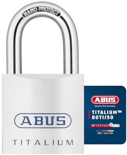 ABUS Titalium Vorhängeschloss 80TI/50 - Kellerschloss mit leichtem, massiven Schlosskörper aus Spezial-Aluminium - ABUS-Sicherheitslevel 8 - Silber