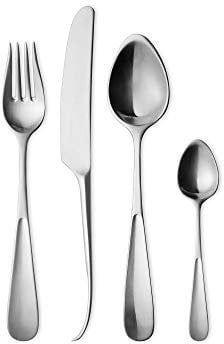 Georg Jensen Cutlery Set of Dinner Fork, Spoon, Long Grill Knife and Tea Spoon by Vivianna Torun Bülow-Hübe - Matte 18/8 Stainless Steel - Pack of 4