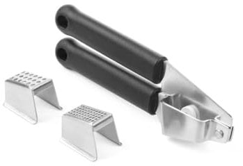 HENDI 856123 Knoblauchpresse, mit 2 entnehmbare Einsätze, Geschirrspülmaschinengeeignet, 180x25mm, Edelstahl/Polypropylen