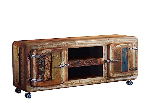 MASSIVMOEBEL24.DE | FREEZY TV-Board aus Massivholz #10 | Altholz - Mehrfarbig, lackiert | Industrial-Stil | 135x40x56 cm | massives TV Regal Lowboard