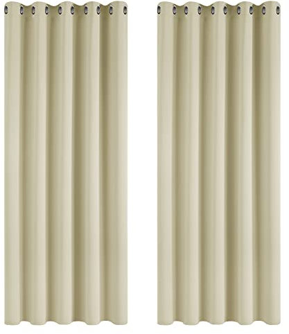 Deconovo Window Treatment Super Soft Room Darkening Curtains Thermal Insulated Eyelet Curtains for Kids 66 x 90 Inch Beige 2 Panels