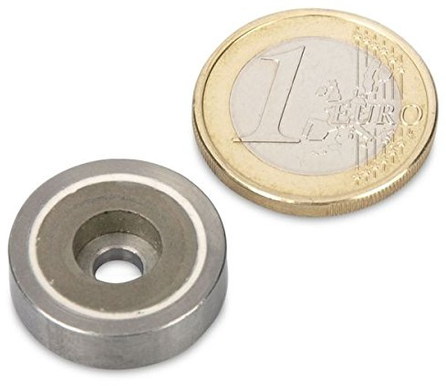 SmCo Flachgreifer Ø 20,0 x 6,0 mm, Bohrung, Edelstahl, 6 kg, Topfmagnet Samarium Cobalt, gedrehter Topf, Hochtemperatur Magnet, verwendbar bis 350°C