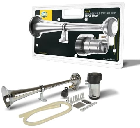 HELLA 013410001 Chrome 12V Air 1-Trumpet Horn Kit (BL)