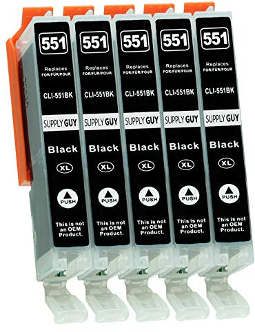 Supply Guy 5 Druckerpatronen mit Chip kompatibel mit CLI-551 BK Photoschwarz für IP7250 IP8750 IX6850 MG5450 MG5550 MG5650 MG5655 MG6350 MG6450 MG6650 MG7150 MG7550 MX725 MX925