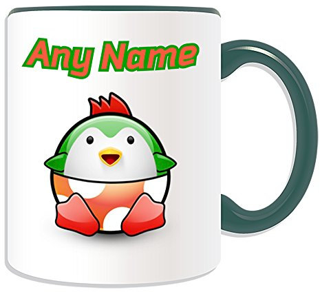 Yoshi - Taza de regalo personalizable, diseño de personajes de videojuego de pingüinos, color con nombre, mensaje único y divertido y divertido de superhéroe, controlador de RPG, Jumpman, Luigi Mario