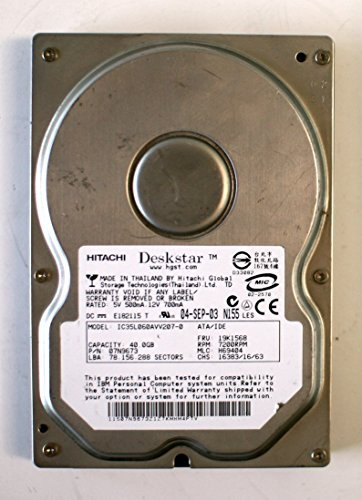 Hitachi HDD 40GB ATA/IDE IC35L060AVV207-0 07N9673 19K1568 7200RPM H69404