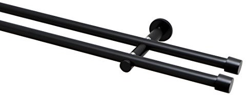 Garduna 320cm (2x160cm inkl. Verbinder) Gardinenstange Ø 16mm Cap modern, 2-lauf, schwarz (ohne Ringe)