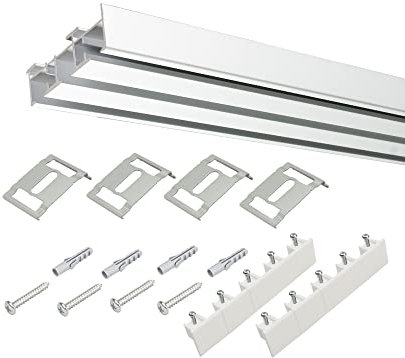 Liedeco Vorhangschiene 3-läufig für Vorhänge, Schiebevorhang weiß L 220 cm