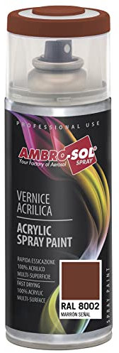 Ambro-Sol V4008002 Smalto Acrilico Multiuso, Vernice Brillante per Interni ed Esterni, Adatto per Qualsiasi Tipo di Materiale, Bomboletta Spray in Banda Stagnata Riciclabile 400 ml, Marrone Segnale