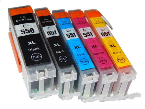 vhbw 5X Tintenpatronen Ersatz für Canon PGI-550BK, CLI-551Y, CLI-551M, CLI-551C, CLI-551BK für Drucker + Chip (Kompatibel)