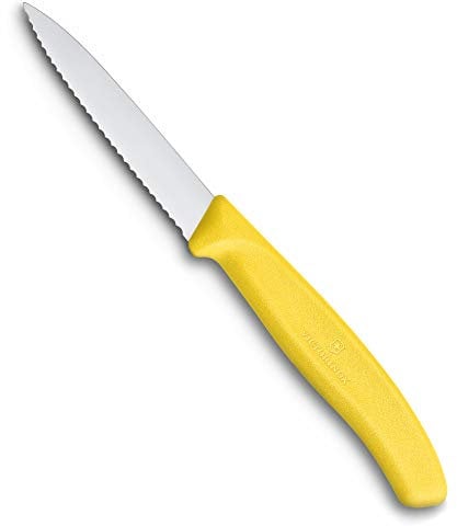 Victorinox 6.7636.L118 Couteau d’Office avec Lame Pointue/Tranchant denté, Acier Inoxydable, Jaune, 30 x 5 x 5 cm