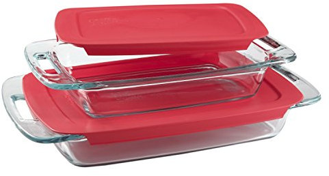 Pyrex Easy Grab Glass Bakeware Set with Red Lids (4-Piece)