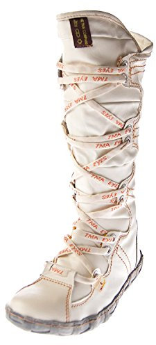 TMA Leder Stiefel Damen Weiß Schuhe echt Leder Winter Stiefel gefüttert Gr. 36