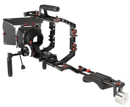 Filmcity Shoulder Rig Kit w Matte Box & Follow Focus for DSLR Cameras. Ergonomic & Stable, 6” to 9” Convertible Size. Adjustable Handles, ¼” Threads. Comfy Shoulder Pad, Quick Release Plate (FC-03)