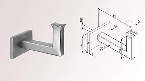 Handlaufträger Handlaufhalter EDELSTAHL V4A Handlaufstütze Square Line für Wandbefestigung M8 Gewinde, Handlauf Ø42,4 mm matt gebürstet