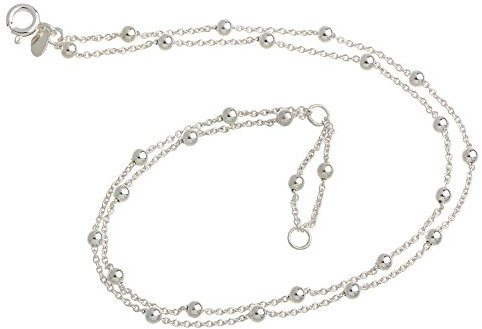 Chaîne de cheville pois avec boules à 2 rangées – Diamètre 1,3 mm – Argent 925 Longueur au choix de 23 à 30 cm, 23 centimeters, Argent sterling