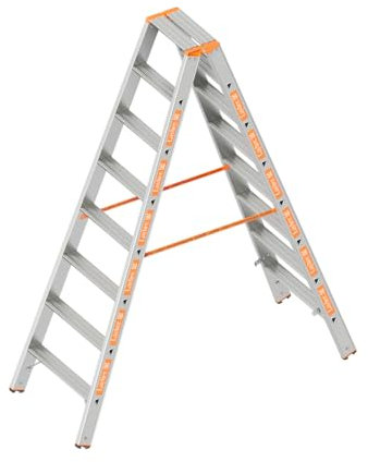 Layher Stufenstehleiter 8 Stufen 200 cm 1043 150 kg Stehleiter Stufenleiter Leiter Bauleiter Alu-Leiter Aluminium TOPIC breite Stufen