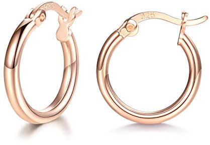 wynn's Rose Gold Earrings for Women, 925 Sterling Silver Hoops Earrings, Anti-allergic Huggie Hinged Small Slepper Hoops, Gift for Girls, Diameters in 16 mm, Rose Gold Hoop Earrings