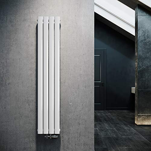 ELEGANTE Termoarredo Design Flat 1600 x 308 mm con Termostato Multiblocco Cromato, Radiatore Piatto Singolo Strato Verticale Attacco Centrale