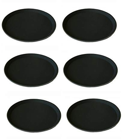 Plateau de Bar et de Service Rond et Noir Antidérapant en Polypropylène Robuste et Solide Lot de 6 pièces - Restauration Brasserie Bistrot Café Restaurant (3 Tailles Disponibles) (35 cm X 6)