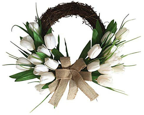 ABOOFAN Wreath Decoration Artificial White Tulip Garland Home Flowers Wreath Hanging Wedding Decoration for Wall Door