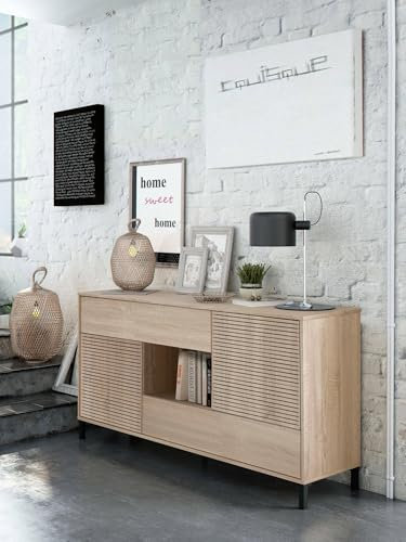 Dmora - Waco-Sideboard, Wohnzimmer-Buffet, TV-Schrank, Sideboard mit Füßen für Wohnzimmer, moderner Kleiderschrank mit 2 Türen, 151 x 41 x 80 cm, Eiche