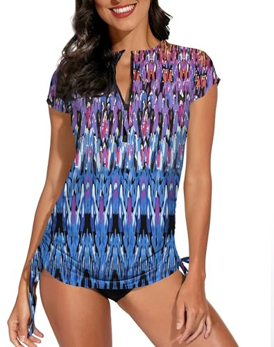 BesserBay - Camiseta rashguard para mujer UPF 50+ con protección solar, cuello alto, manga corta, cremallera 1/4, para nadar, tallas S-XXL, M