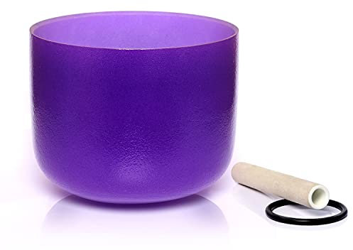 TERRITORY B Note Crown Chakra Purple Colored Quartz Frosted Crystal Singing Bowl 8 inch