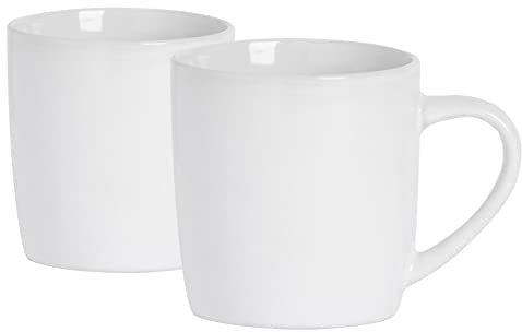 Argon Tableware Coloured Coffee Mugs - White - 350ml - Pack of 2 - Gloss Ceramic Stoneware Tea Mugs Latte Cappuccino Cups Hot Chocolate Cups Colourful Mug Set with Handle