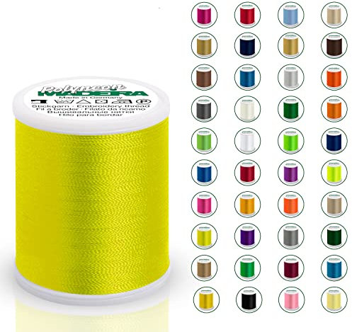 Madeira Polyneon 40 Original | 1.000 m Spule | Stickgarn für Stickmaschine | Maschinenstickgarn | Garn zum Sticken | Stickset (1924 Yellow)