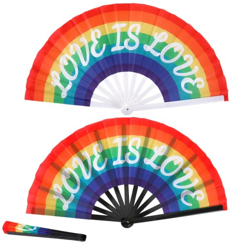 SEPGLITTER Rainbow Fan, 2 Pcs Pride Rainbow LGBT Fan Plastic Folding Fan Gay Pride Day Fans Chinese Japanese Rainbow for Festival Gift Dance Performance Pride Stuff Accessories