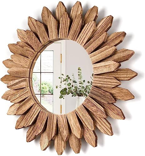 Emfogoo Espejos Decorativos de Pared, Espejo Redondo Madera Pequeños, Bohemia Decoracion Habitacion, Espejo Decorativo Pared para Salones, Baño, Dormitorios, Recibidor