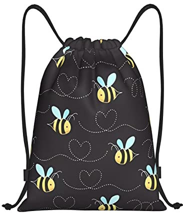 DEHIWI Bumble Bees Rucksack mit Kordelzug, wasserdicht, leicht, Sporttasche, für Männer und Frauen, Reisen, Einkaufen, Strand, Schwarz , S