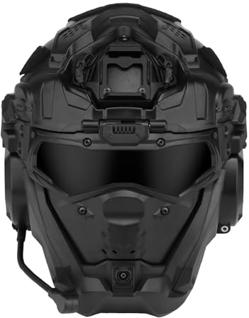 Tactical Airsoft Helmet Full Face Mask Built-in HD Headset & Anti-Fog Fan