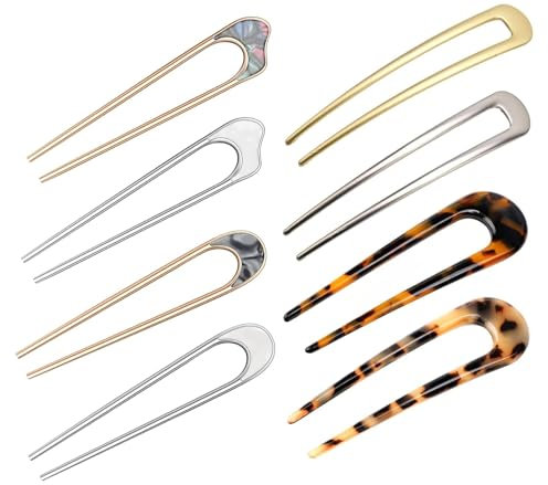 8 Pièces Pince à Cheveux en Forme de U, BetterJonny Épingles à Cheveux U Bâton Piques à Cheveux Tortue en Acétate de Cellulose Pince a Chignon, Accessoires de Coiffure Pour Femmes Filles